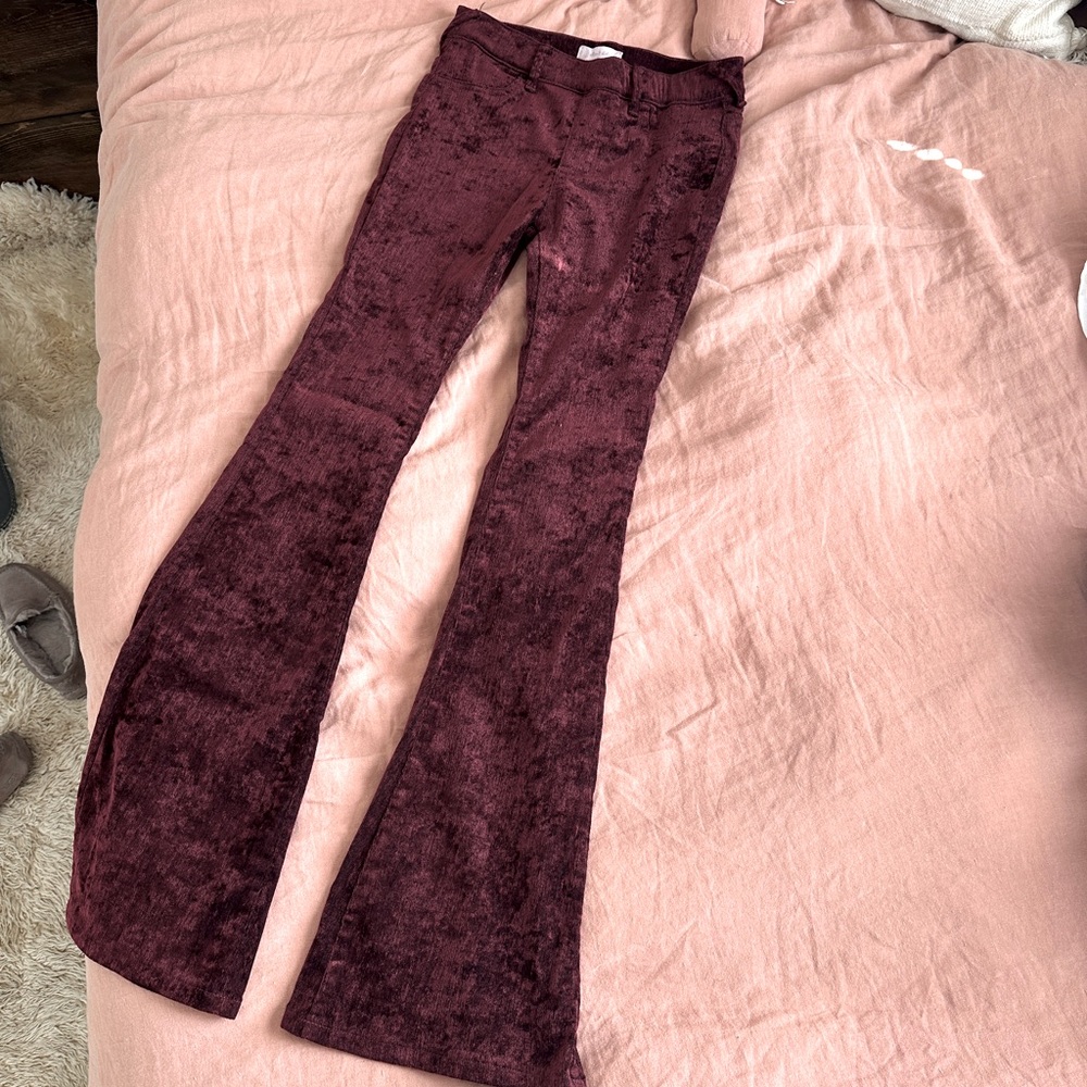 Maroon crushed velvet bell bottoms - small